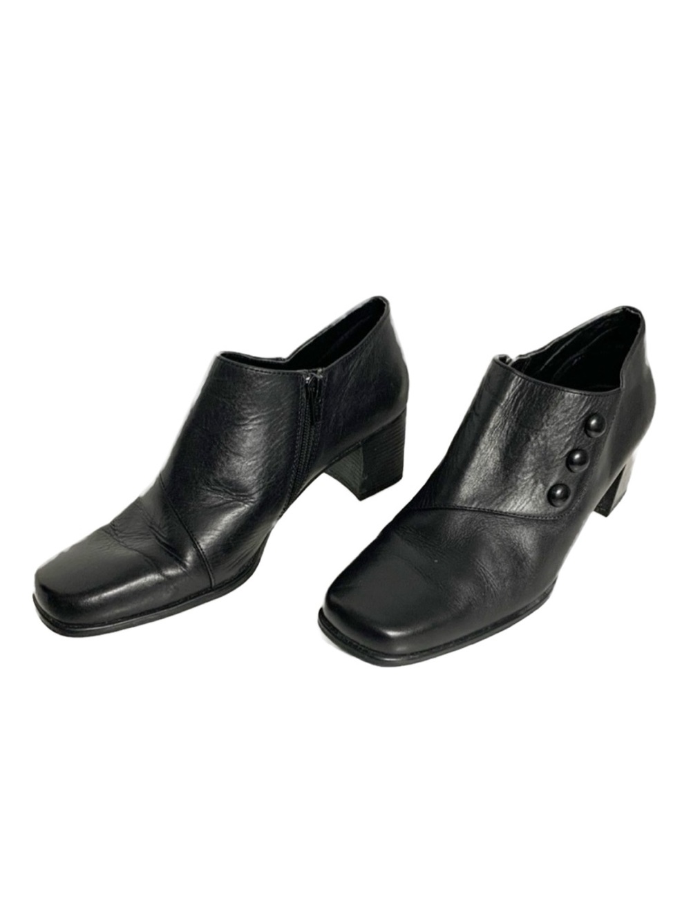 Laura Scott Samantha Black Leather Ankle Booties / Heeled Booties Size 9M